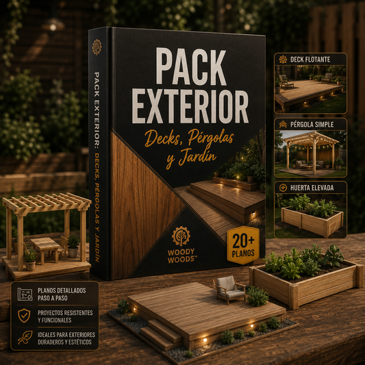 PACK EXTERIOR 20+ PLANOS™ — DECKS, PÉRGOLAS Y JARDÍN EN CENTÍMETROS